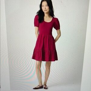 NWT J. Crew Puff Sleeve Tiered Mini Dress In Bright Burgundy